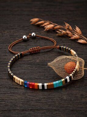 Tila Bead Bracelet Retro Rainbow Glass Stacking Western Santa Fe Adj 6-9"